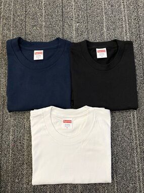 Supreme Short Sleeve Crewneck T-Shirts in Navy, Black & White (3-Pack)